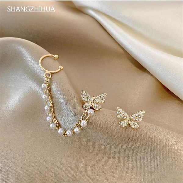 stud shangzhihua 2021 trends luxury zircon butterfly earrings with pearl chain for women's unusual jewelry party gifts, Golden;silver
stud shangzhihua 2021 trends luxury zircon butterfly earrings with pearl chain for women's unusual jewelry party gifts, Golden;silver