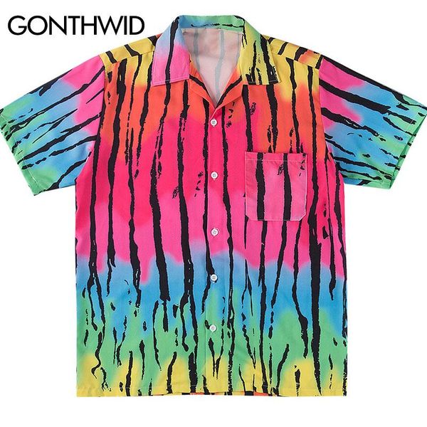 tie dye rainbow vertical stripes hawaiian shirts streetwear summer hip hop casual button down short sleeve shirt men's, White;black
tie dye rainbow vertical stripes hawaiian shirts streetwear summer hip hop casual button down short sleeve shirt men's, White;black