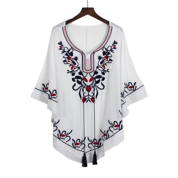 women's blouses & shirts vintage boho embroidery blouse women summer cloak ladies loose cotton lace hem bat sleeve kimono shirt blusa, White
women's blouses & shirts vintage boho embroidery blouse women summer cloak ladies loose cotton lace hem bat sleeve kimono shirt blusa, White