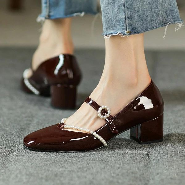 dress shoes french single women's wine red square toe sweet retro thick heel pearl mary jane high heels, Black
dress shoes french single women's wine red square toe sweet retro thick heel pearl mary jane high heels, Black