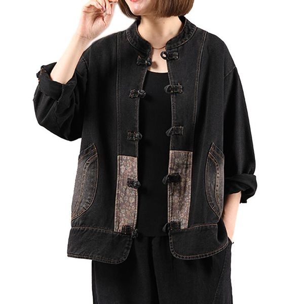 women's jackets women loose oversize denim jacket outwear print buckles casual chinese retro vintage autumn female fashion 2021 a090509, Black;brown
women's jackets women loose oversize denim jacket outwear print buckles casual chinese retro vintage autumn female fashion 2021 a090509, Black;brown