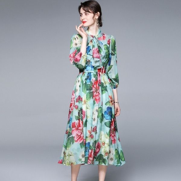 summer sweet floral print chiffon dress elegant bowknot collar slim waist holiday pleated dresses 210518, Black;gray
summer sweet floral print chiffon dress elegant bowknot collar slim waist holiday pleated dresses 210518, Black;gray