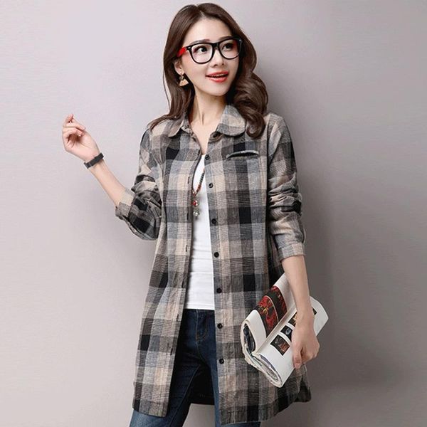 women blouses 2914 vintage tunic shirt long sleeve plaid cotton linen stand collar blouse female plus size casual spring, White
women blouses 2914 vintage tunic shirt long sleeve plaid cotton linen stand collar blouse female plus size casual spring, White
