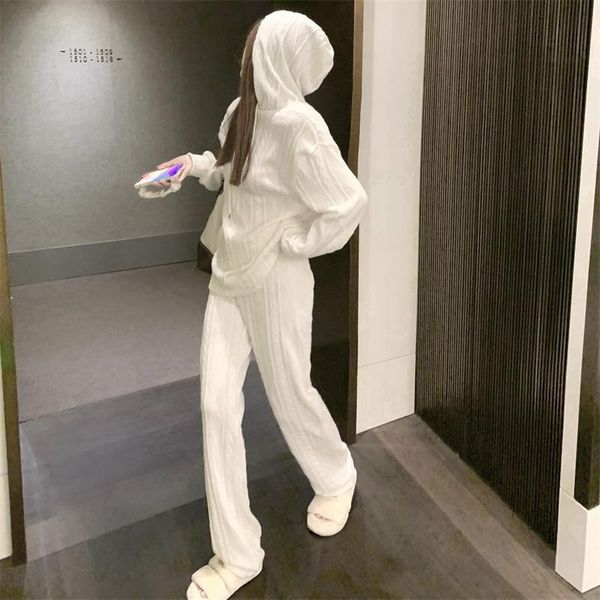 women's two piece pants autumn winter knit suit solid long sleeve hoodie wide leg fashion set casual streetwear, White
women's two piece pants autumn winter knit suit solid long sleeve hoodie wide leg fashion set casual streetwear, White