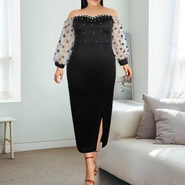 casual dresses large sizes women dress off shoulder sheer mesh long sleeve black high waist plus size elegant maxi party evening, Black;gray
casual dresses large sizes women dress off shoulder sheer mesh long sleeve black high waist plus size elegant maxi party evening, Black;gray