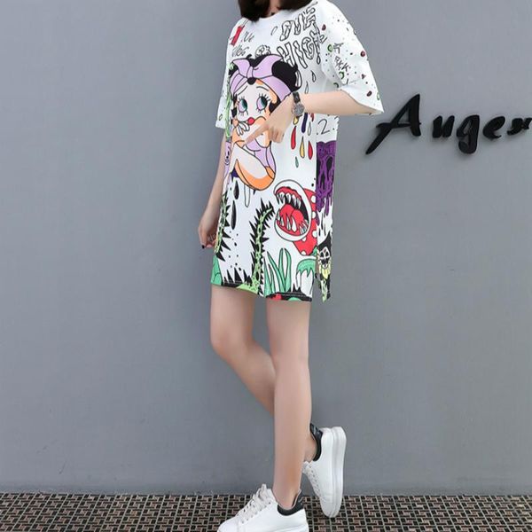 large size women's loose short-sleeved t-shirt digital printing long fashion hip hop round neck bottoming shirt, White
large size women's loose short-sleeved t-shirt digital printing long fashion hip hop round neck bottoming shirt, White