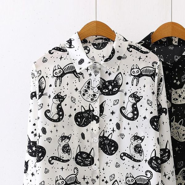autumn spring women blouses shirts black white cat print fashion slim long sleeve chiffon shirt female blusas mujer
autumn spring women blouses shirts black white cat print fashion slim long sleeve chiffon shirt female blusas mujer
