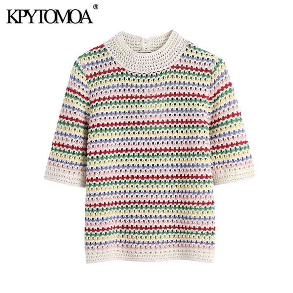 women sweet fashion striped cropped knitted sweater vintage o neck short sleeve pullovers chic 210421, White;black
women sweet fashion striped cropped knitted sweater vintage o neck short sleeve pullovers chic 210421, White;black