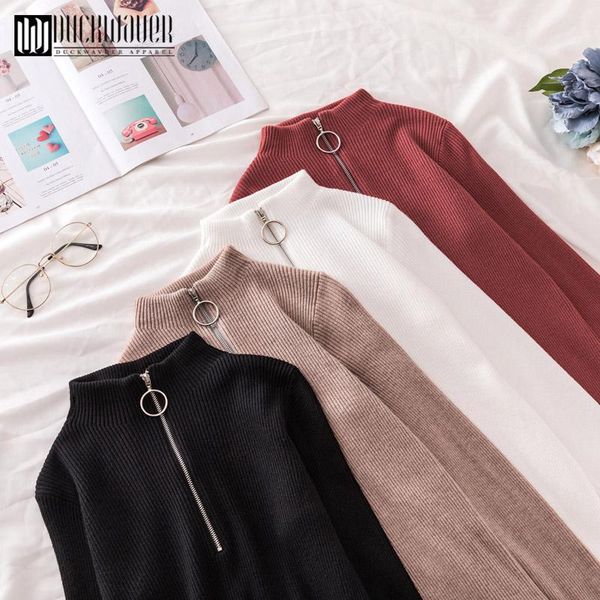 women's sweaters duckwaver zipper sweater women turtleneck solid spring autumn female knitted pullovers long sleeve chic soft jumper to, White;black
women's sweaters duckwaver zipper sweater women turtleneck solid spring autumn female knitted pullovers long sleeve chic soft jumper to, White;black