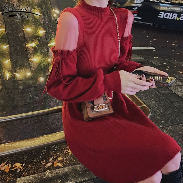 long sleeve bow dress spring knitted women solid mesh stitching off-shoulder mid-length fashion vestidos 11735 210427, Black;gray
long sleeve bow dress spring knitted women solid mesh stitching off-shoulder mid-length fashion vestidos 11735 210427, Black;gray