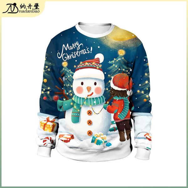 new cartoon christmas snowman digital print pullover round neck christmas couple's sweater trend, Black
new cartoon christmas snowman digital print pullover round neck christmas couple's sweater trend, Black