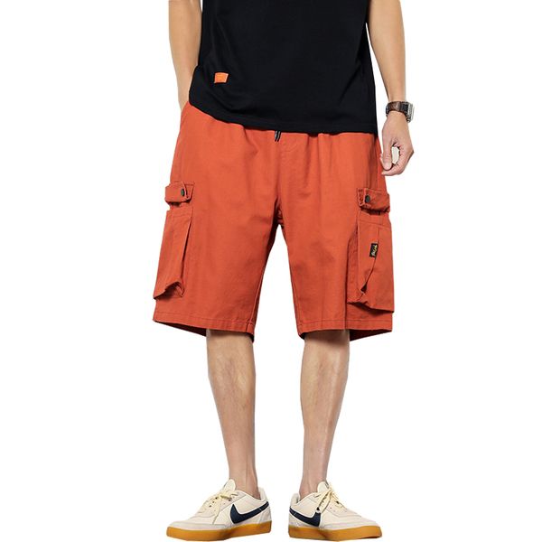 orange men carry muti pocket male shorts loose hip hop pants short, White;black