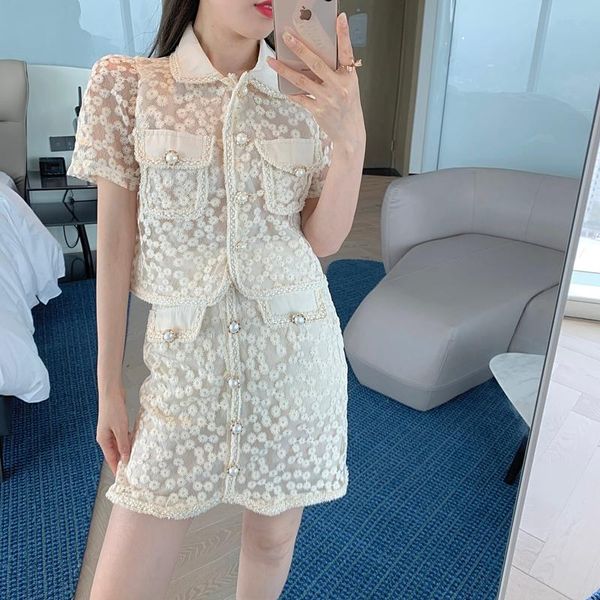 women's tracksuits chic women 2-piece set high-end embroidery single breasted short sleeve shirt+fashion pearl clasp decorate skirt lac, Gray
women's tracksuits chic women 2-piece set high-end embroidery single breasted short sleeve shirt+fashion pearl clasp decorate skirt lac, Gray