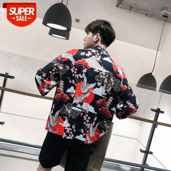 harajuku style crane sun protection jacket japanese retro cardigan three-quarter sleeve shirt road robe kimono #l139, White;black
harajuku style crane sun protection jacket japanese retro cardigan three-quarter sleeve shirt road robe kimono #l139, White;black