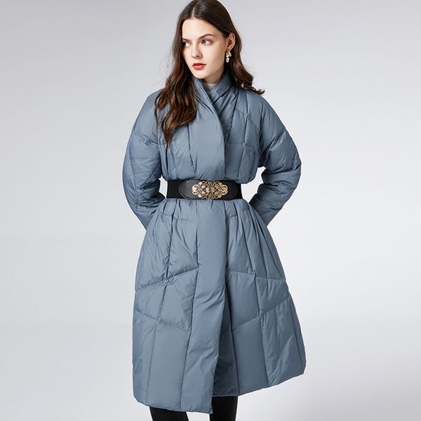 women's winter runway down coats v neck long sleeves white duck down overcoat outerwear with belt, Black
women's winter runway down coats v neck long sleeves white duck down overcoat outerwear with belt, Black