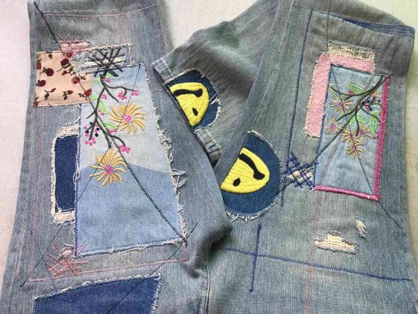 fahiondemon fahiondemon kapital hirata hehong patch smiling face embroidery irregular stitching high end heavy industry jeansbalencaiga, Blue
fahiondemon fahiondemon kapital hirata hehong patch smiling face embroidery irregular stitching high end heavy industry jeansbalencaiga, Blue