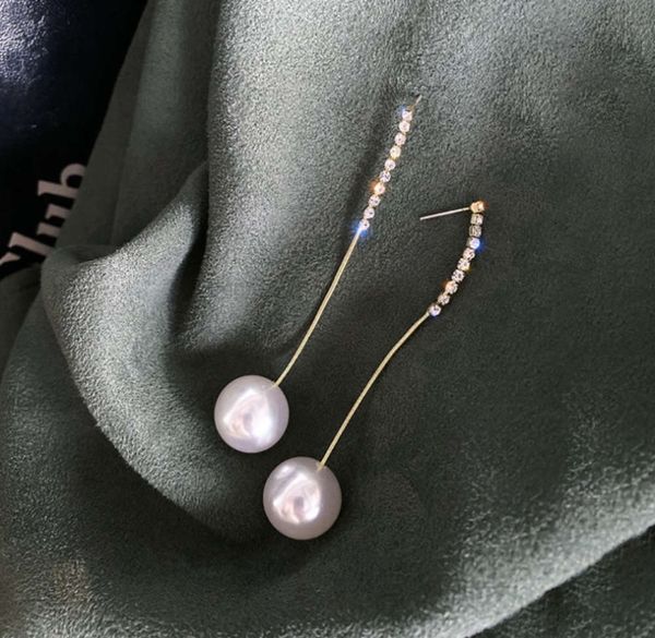 925 silver needle temperament, versatile face, thin diamond tassel pearl earrings, Black
925 silver needle temperament, versatile face, thin diamond tassel pearl earrings, Black