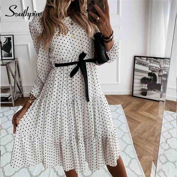 southpire simple o-neck white polka dot party dress women long sleeve casual daily dress bohemian style chiffon vestidos clothes 210409, Black;gray 
southpire simple o-neck white polka dot party dress women long sleeve casual daily dress bohemian style chiffon vestidos clothes 210409, Black;gray