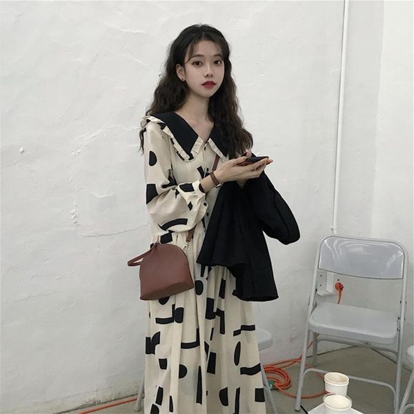 casual dresses woman clothes spring and autumn cute doll collar dress, Black;gray
casual dresses woman clothes spring and autumn cute doll collar dress, Black;gray