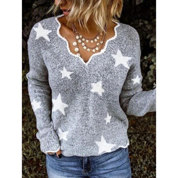 ladies long-sleeved t-shirt with star print irregular collar casual loose spring autumn elegant pullover women's sweaters, White;black
ladies long-sleeved t-shirt with star print irregular collar casual loose spring autumn elegant pullover women's sweaters, White;black