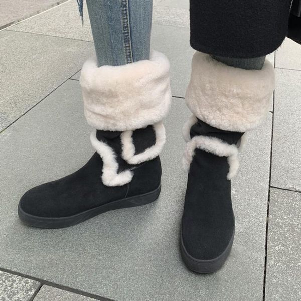 boots wool fur knee high snow flat platform round toe winter warm shoes trim cowboy, Black
boots wool fur knee high snow flat platform round toe winter warm shoes trim cowboy, Black