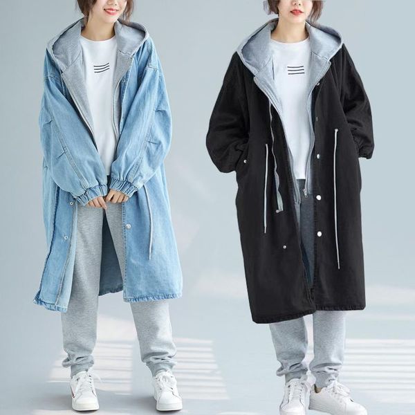 fake two-piece jeans hooded jacket women's mid-length windbreaker 2021 korean autumn winter loose bf denim outerwear trench coats, Tan;black
fake two-piece jeans hooded jacket women's mid-length windbreaker 2021 korean autumn winter loose bf denim outerwear trench coats, Tan;black