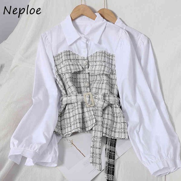 neploe fashion hit color patchwork plaid blouse women turn down collar long sleeve single breast blusas slim wiast sashes shirt 210423, White
neploe fashion hit color patchwork plaid blouse women turn down collar long sleeve single breast blusas slim wiast sashes shirt 210423, White