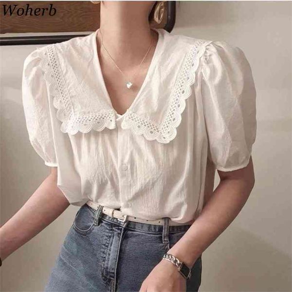 summer korean chic sweet women shirt white fashion casual blouses female puff sleeve ruffle blusas 210519
summer korean chic sweet women shirt white fashion casual blouses female puff sleeve ruffle blusas 210519