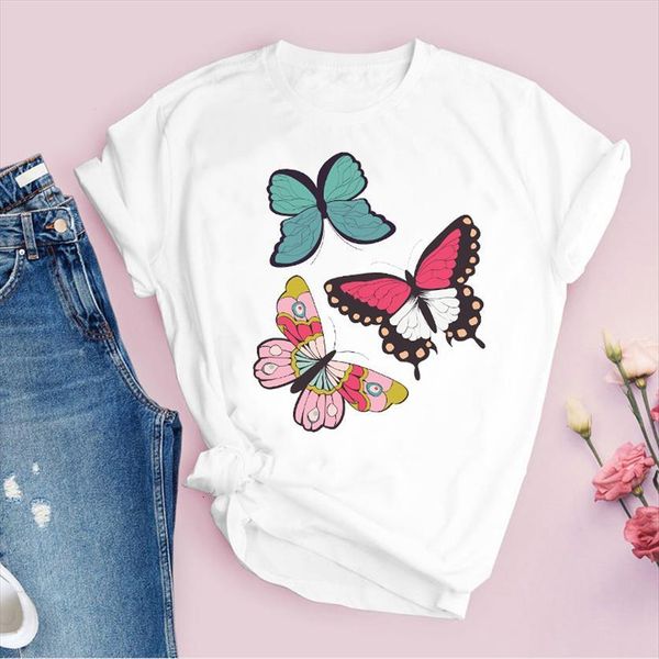 print 90s butterfly kawaii womens fashion cartoon casual summer clothing tees female, White
print 90s butterfly kawaii womens fashion cartoon casual summer clothing tees female, White