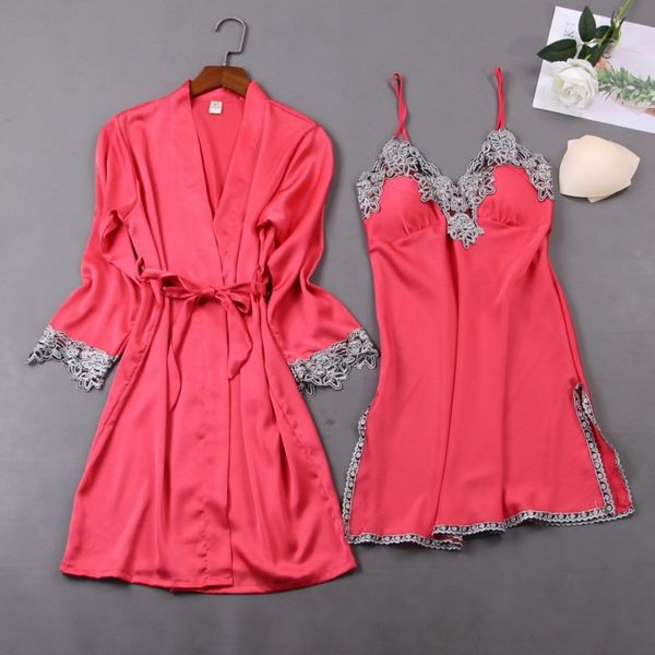 spring summer women v-neck satin robe & gown sets female silk lace sleeveless bath gown nightwear with chest pads, Black;red
spring summer women v-neck satin robe & gown sets female silk lace sleeveless bath gown nightwear with chest pads, Black;red