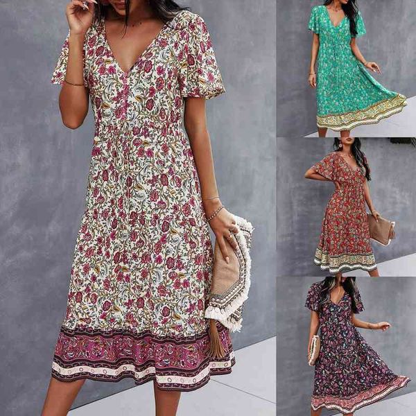 casual loose floral print women dress v neck short sleeve fashion elegant beach style temperamental mujer vestido, Black;gray
casual loose floral print women dress v neck short sleeve fashion elegant beach style temperamental mujer vestido, Black;gray