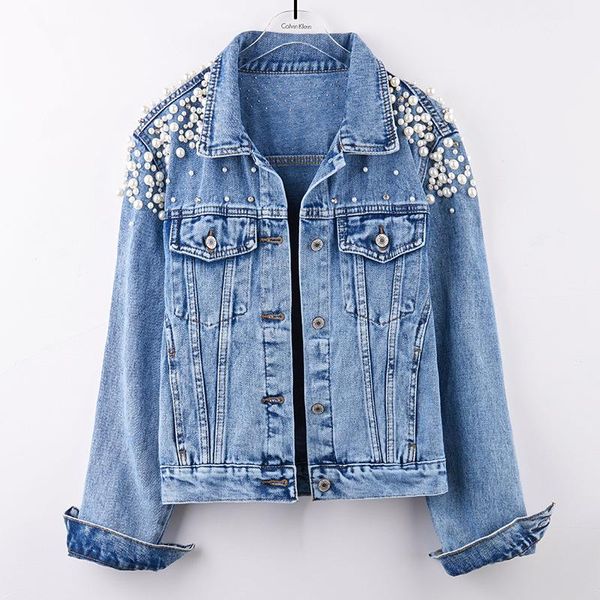 1women pearl beading short denim jackets turn-down collar jean jacket for women loose casual long vintage coat female women's, Black;brown
1women pearl beading short denim jackets turn-down collar jean jacket for women loose casual long vintage coat female women's, Black;brown