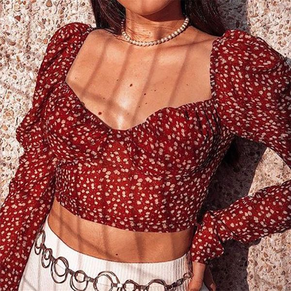 womens red polka dot print long puff sleeve short backless casual blouse crop clothes women's blouses & shirts, White
womens red polka dot print long puff sleeve short backless casual blouse crop clothes women's blouses & shirts, White