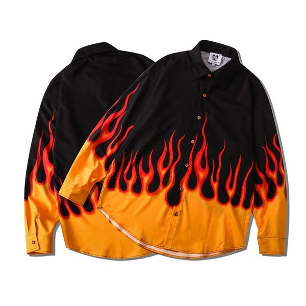 men's casual shirts 2021 street autumn and winter digital printing flame male female couples youth loose long-sleeved shirt, White;black 
men's casual shirts 2021 street autumn and winter digital printing flame male female couples youth loose long-sleeved shirt, White;black
