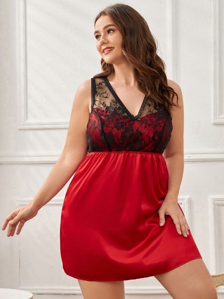 plus contrast lace satin night dress 645w#, Black;white
plus contrast lace satin night dress 645w#, Black;white