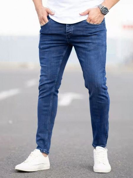 men washed slant pockets skinny jeans k7ga#, Blue