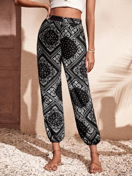 paisley scarf print carrot pants n2q3#, Black;white
paisley scarf print carrot pants n2q3#, Black;white