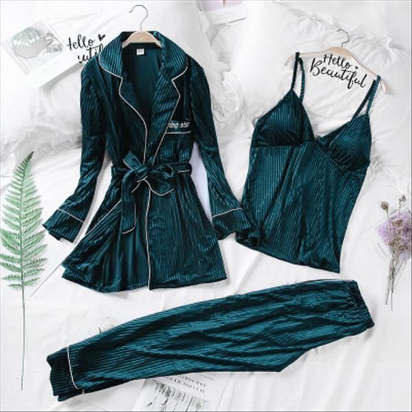 velvet pajamas autumn winter womens sleepwears fashion striped pajama set caimi pants amp robes 3pcs nightie homewear, Black;red
velvet pajamas autumn winter womens sleepwears fashion striped pajama set caimi pants amp robes 3pcs nightie homewear, Black;red