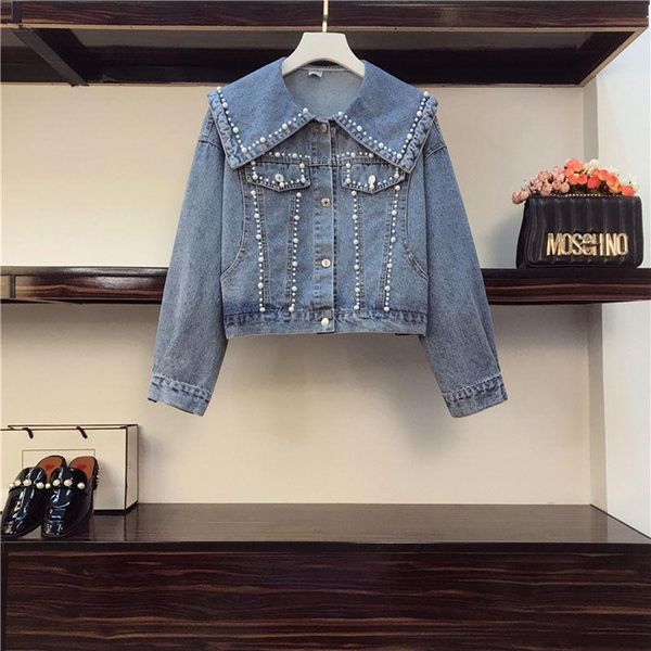 fashion retro hong kong style heavy industry beaded short wild casual loose denim jacket women's jackets, Black;brown
fashion retro hong kong style heavy industry beaded short wild casual loose denim jacket women's jackets, Black;brown