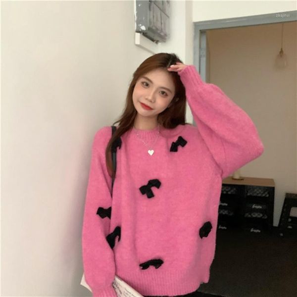 women's bowknot design sense versatile pullover knitted sweater sweaters, White;black
women's bowknot design sense versatile pullover knitted sweater sweaters, White;black