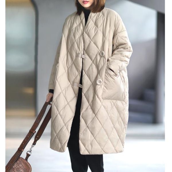 2021 winter new large women's wear korean casual v-neck diamond lattice medium length knee down cotton jacket, Black
2021 winter new large women's wear korean casual v-neck diamond lattice medium length knee down cotton jacket, Black