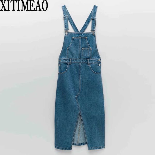za women fashion denim strap dress vintage wide adjustable straps female sling straight tube split hem skirts xitimeao 210602, Black;gray
za women fashion denim strap dress vintage wide adjustable straps female sling straight tube split hem skirts xitimeao 210602, Black;gray