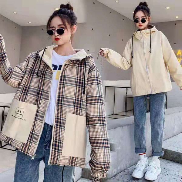 wear loose and versatile coat in autumn on both women's spring fashion lattice, Black;brown
wear loose and versatile coat in autumn on both women's spring fashion lattice, Black;brown
