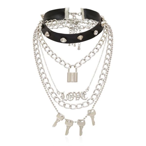 chains harajuku emo goth spike pu leather choker necklace women hiphop metal chain love lock keys pendants necklaces halloween jewelry, Silver
chains harajuku emo goth spike pu leather choker necklace women hiphop metal chain love lock keys pendants necklaces halloween jewelry, Silver