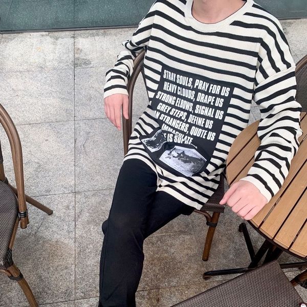 male hoodie raf simons style black and white striped long-sleeved high street slogan patch loose shoulder knit round neck sweater
male hoodie raf simons style black and white striped long-sleeved high street slogan patch loose shoulder knit round neck sweater