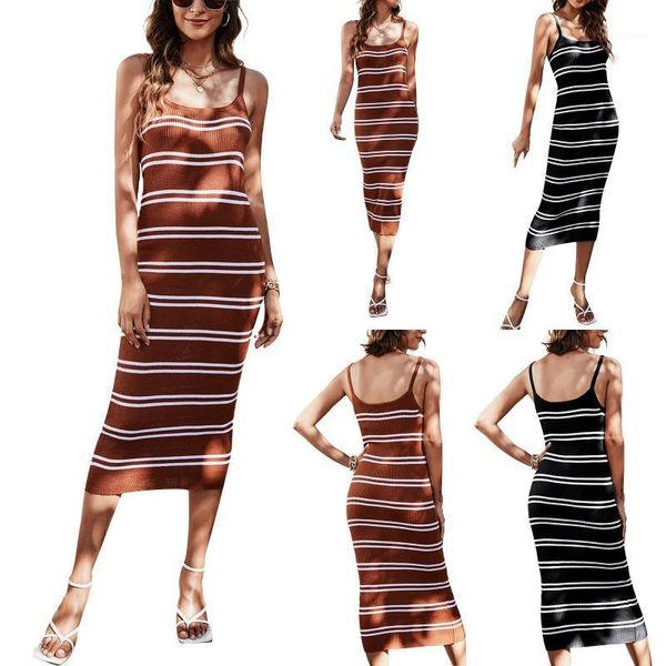 casual dresses women low-cut striped midi dress sleeveless high waist knitted for summer, Black;gray
casual dresses women low-cut striped midi dress sleeveless high waist knitted for summer, Black;gray