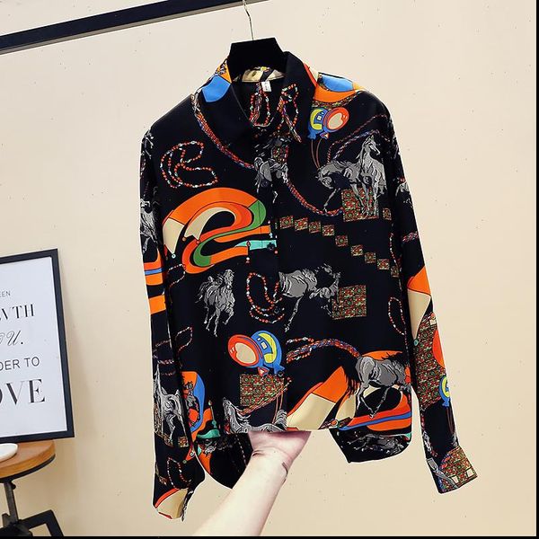 spring autumn womens turn women shirt down collar retro fashion loose print female long sleeve top, White
spring autumn womens turn women shirt down collar retro fashion loose print female long sleeve top, White