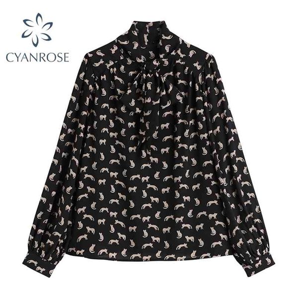cat print black blouses spring bownot collar long sleeve vintage shirts ol loose female korean ulzzang 210515, White
cat print black blouses spring bownot collar long sleeve vintage shirts ol loose female korean ulzzang 210515, White