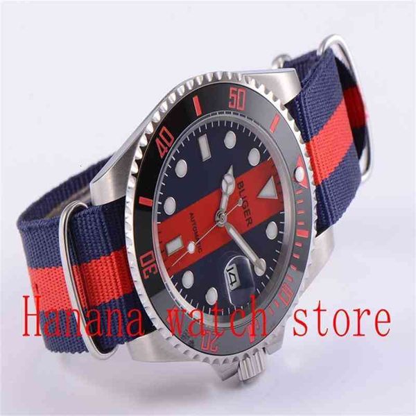 red casual bliger 40mm blue scoreboard black ceramic spot luminous marks sapphire crystal automatic movement mechanical men's watch, Slivery;brown
red casual bliger 40mm blue scoreboard black ceramic spot luminous marks sapphire crystal automatic movement mechanical men's watch, Slivery;brown
