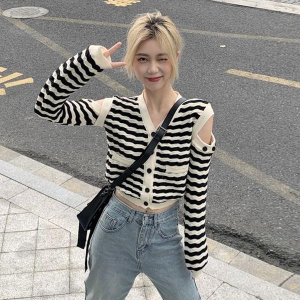 women's knits & tees striped long sleeve off shoulder knitted cardigan for women spring and autumn fashionable clothing v-neck short sl, White
women's knits & tees striped long sleeve off shoulder knitted cardigan for women spring and autumn fashionable clothing v-neck short sl, White